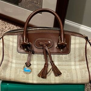 Dooney & Bourke Canvas Satchel – Plaid/Tweed Print with Leather Trim